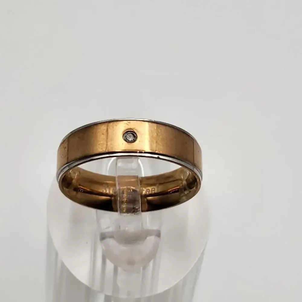 316L Stainless Steel Two-Tone Band Ring with Small Diamond Accent (7.25)